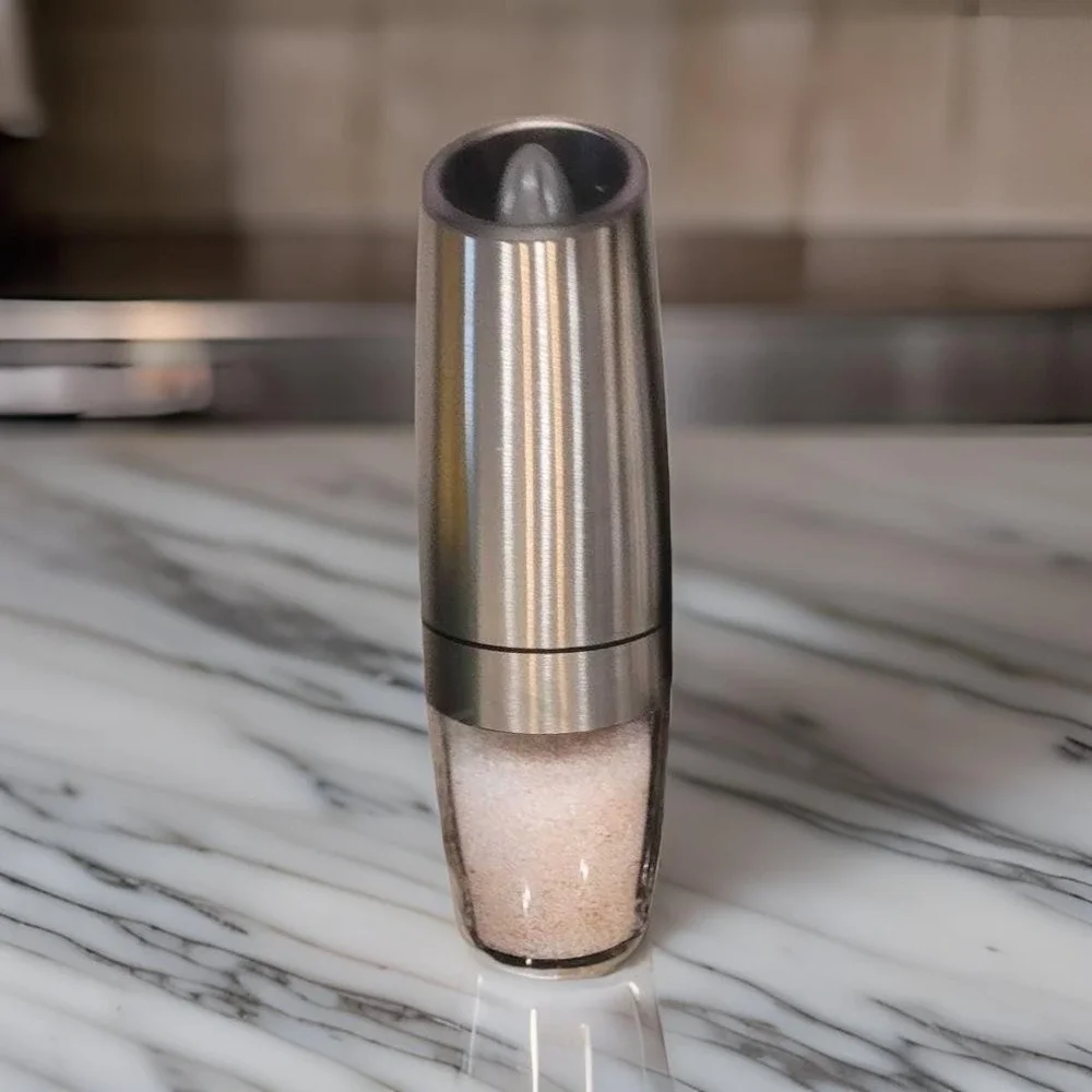Automatic Electric Salt Pepper Grinder Peppercorn Silver Shaker Stainless Steel